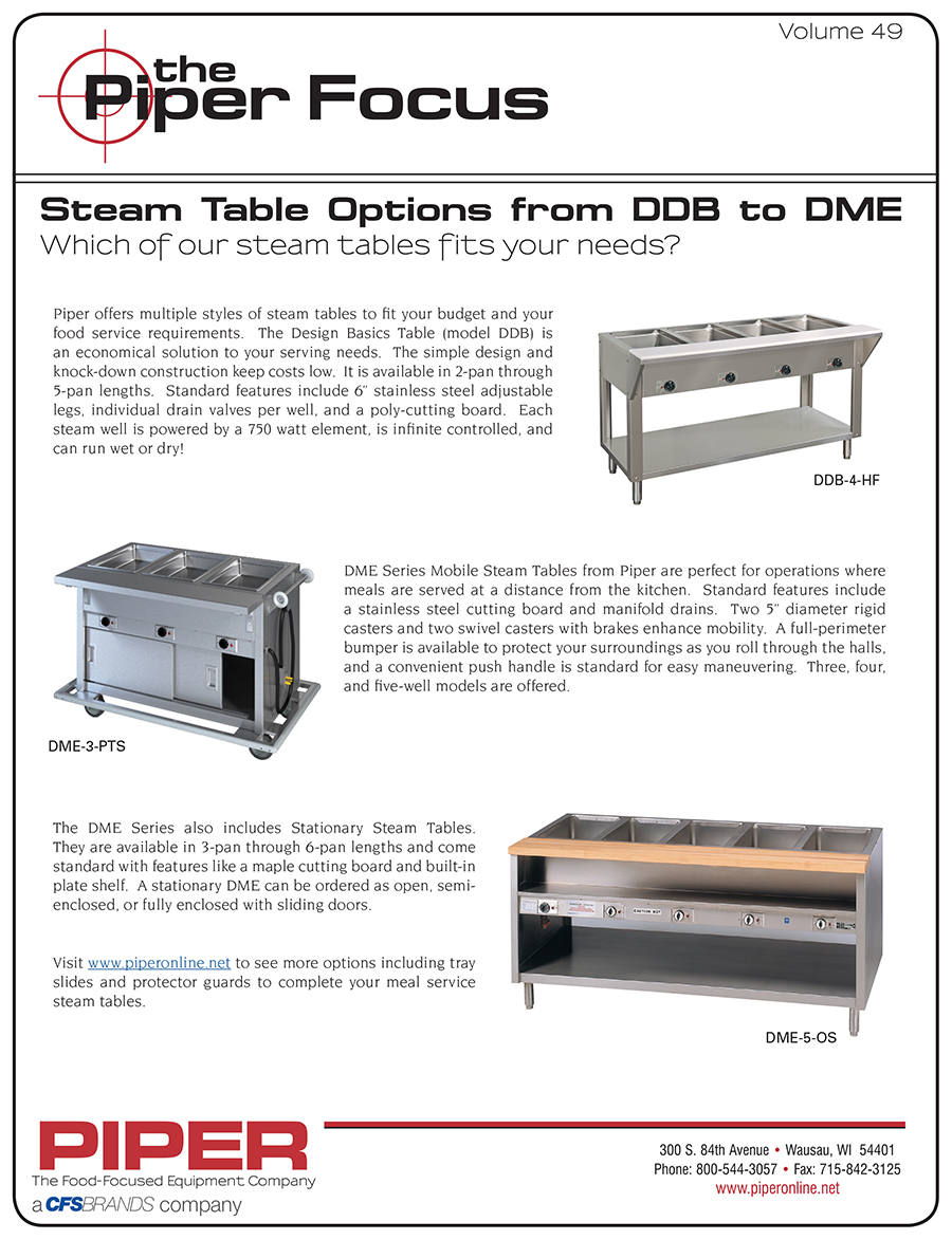 Piper Focus - Steam Table Options